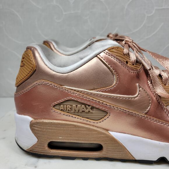 Nike Air Max 90 SE Girls 7Y Metallic Pack Bronze Leather Athletic Shoe Sneaker - Picture 11 of 16